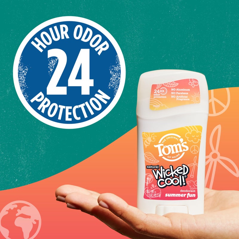 Tom's of Maine Aluminum-Free Wicked Cool! Natural Deodorant for Kids, Summer Fun, 1.6 oz. (Pack of 3) (Packaging May Vary) - Image 5